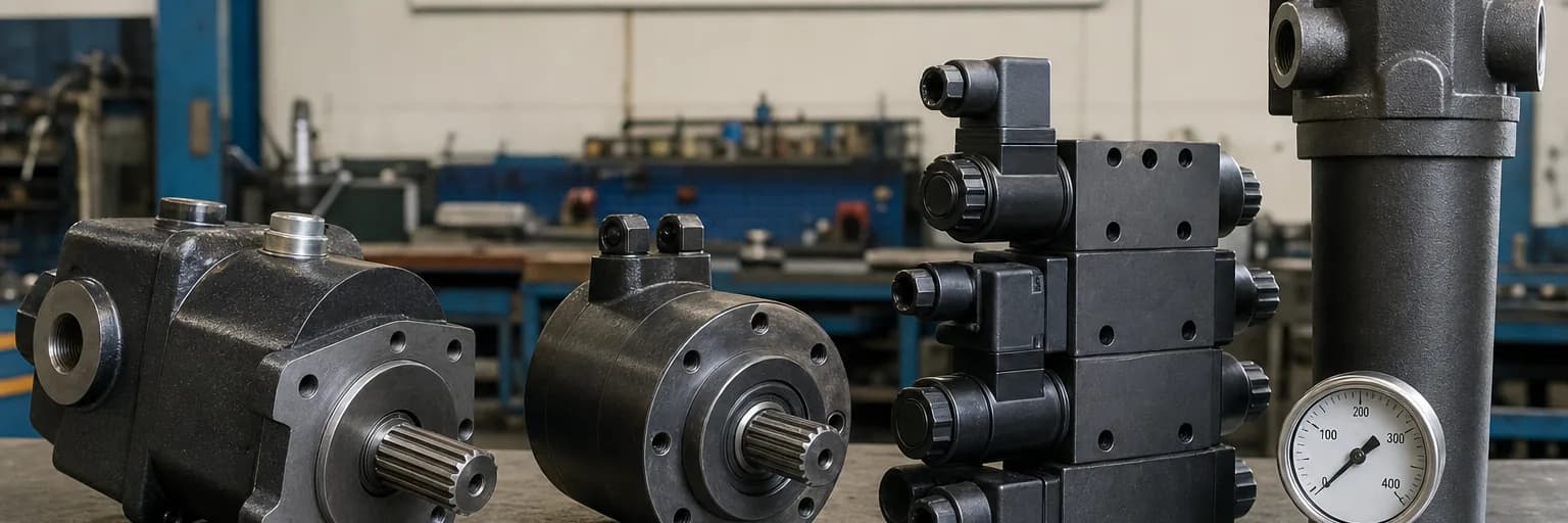 Tezgâhta dişli pompa, orbit hidromotor, NG6 yön kontrol valfleri, manometre ve dönüş filtresi