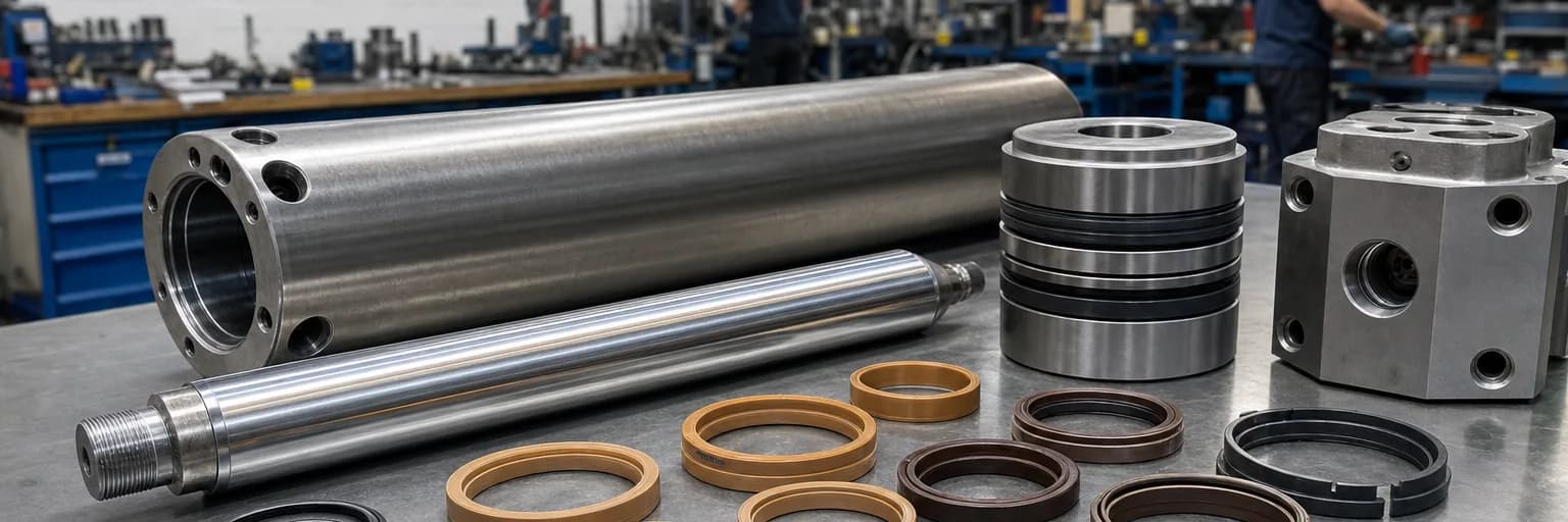 Tezgâhta krom mil, honlanmış boru, piston ve boğaz kapağı ile keçe, sıyırıcı ve o-ring dizileri